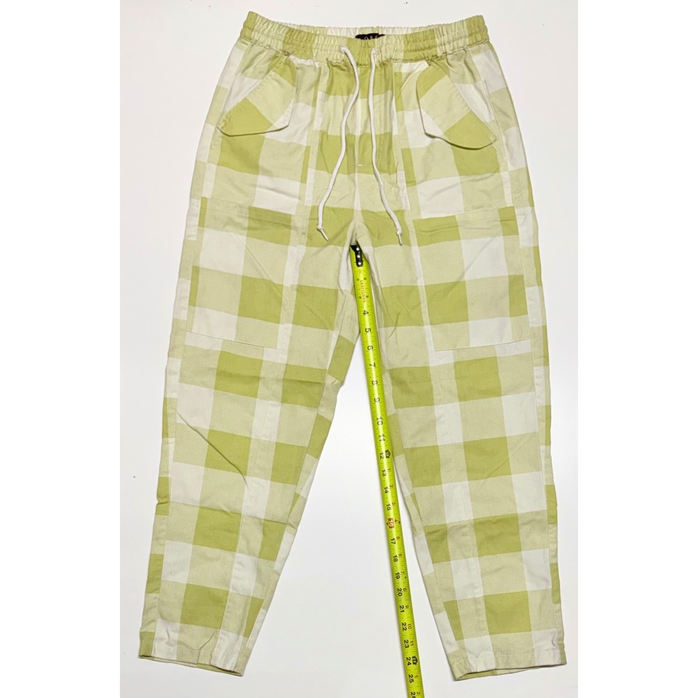 Obey Sustainable Buffalo Check Pants Lime Green White Recycled Cotton Small